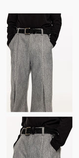 Men's Embroidered Curved Pleated Woolen Pants