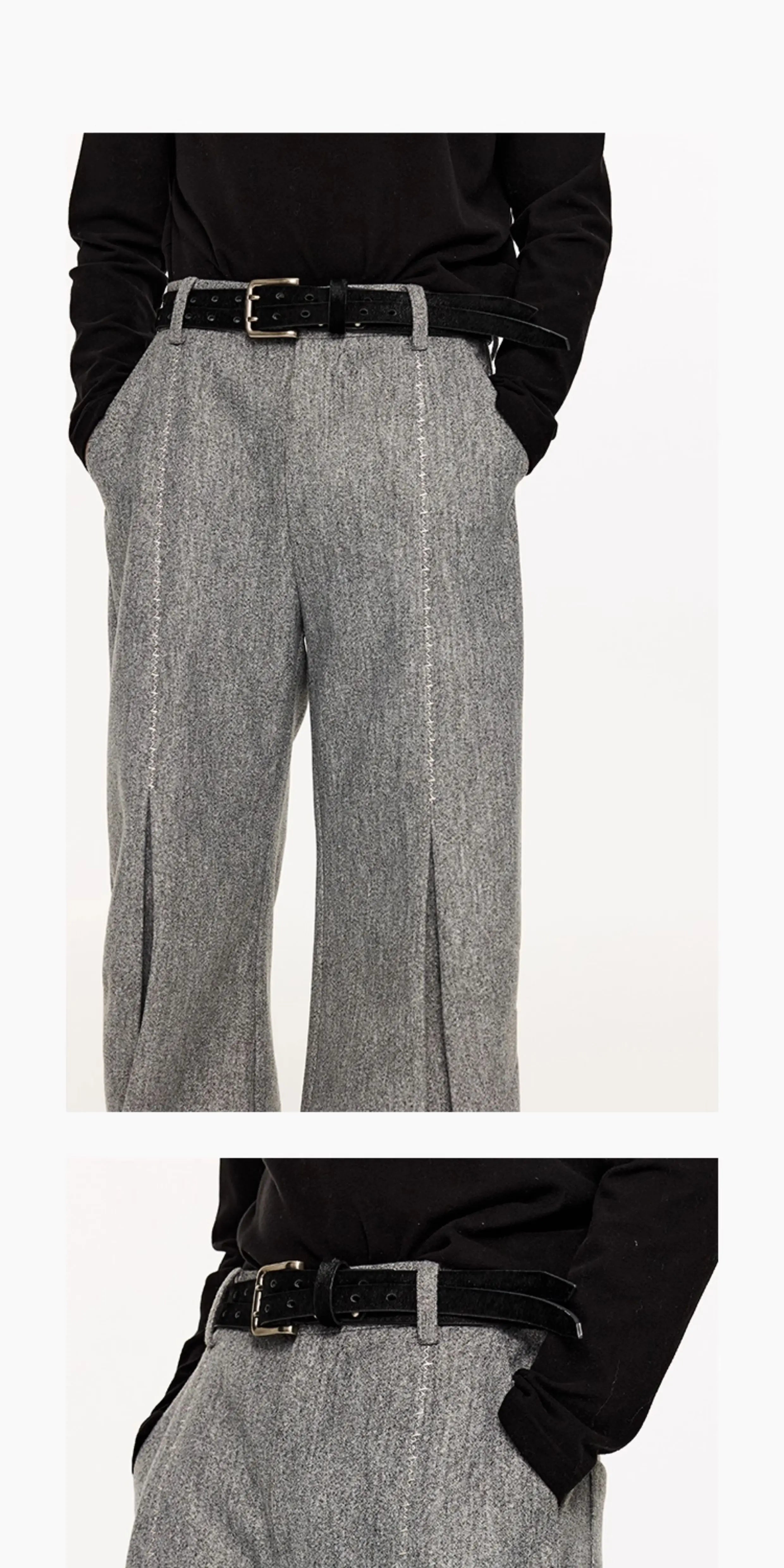 Men's Embroidered Curved Pleated Woolen Pants