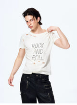 Unisex Rivet Letter Washed Distressed Tees