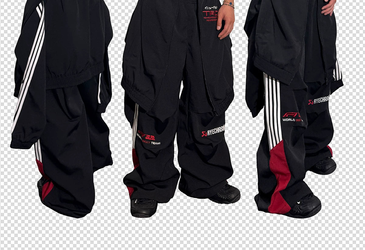 Double Waistband Two-In-One Black-Red Racing Pants