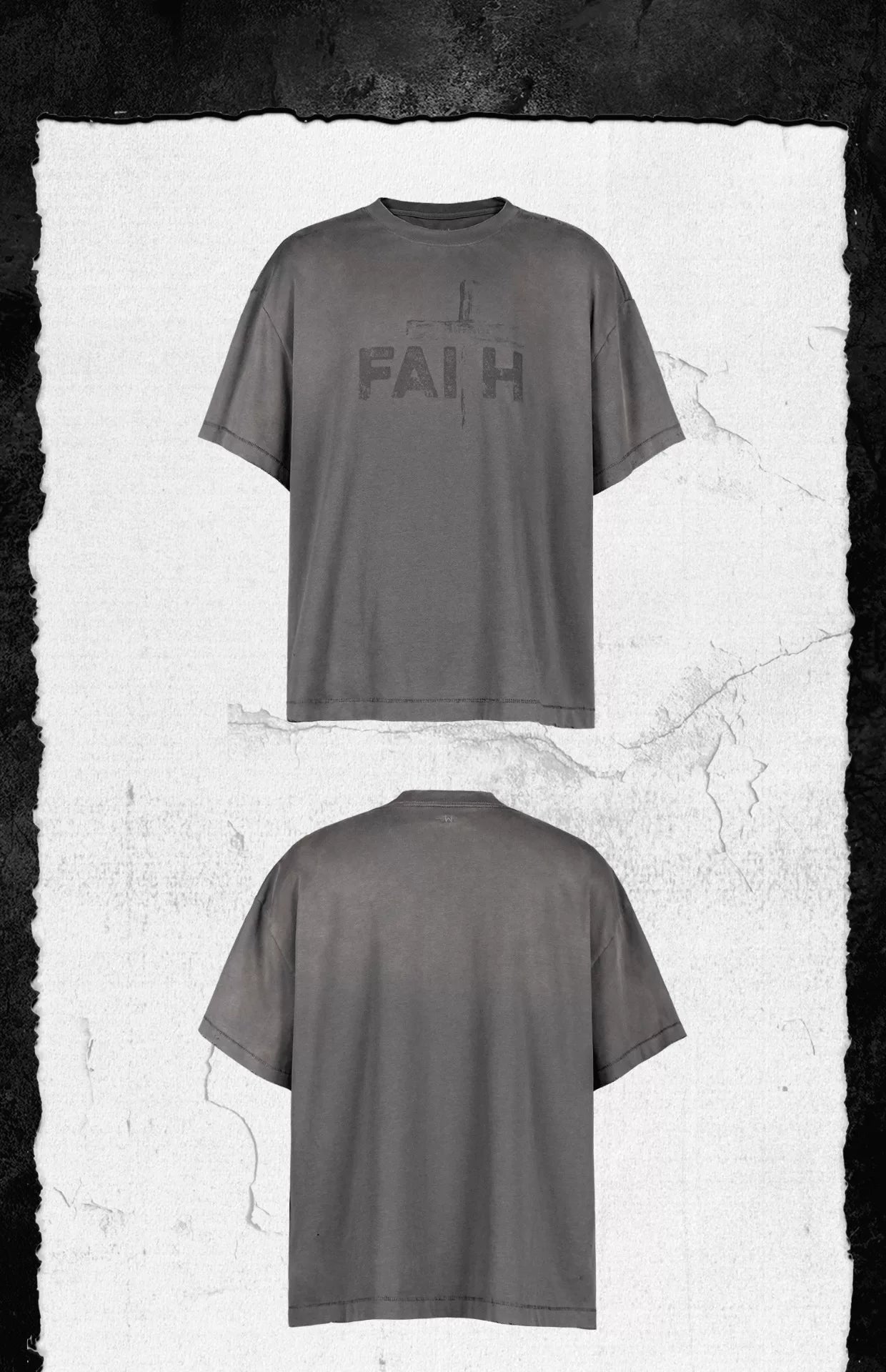 Washed Gray Distressed Vintage Print Tee