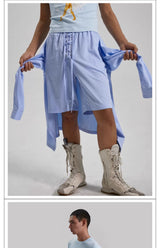 Vintage Irregular Patchwork Drawstring Casual Shorts