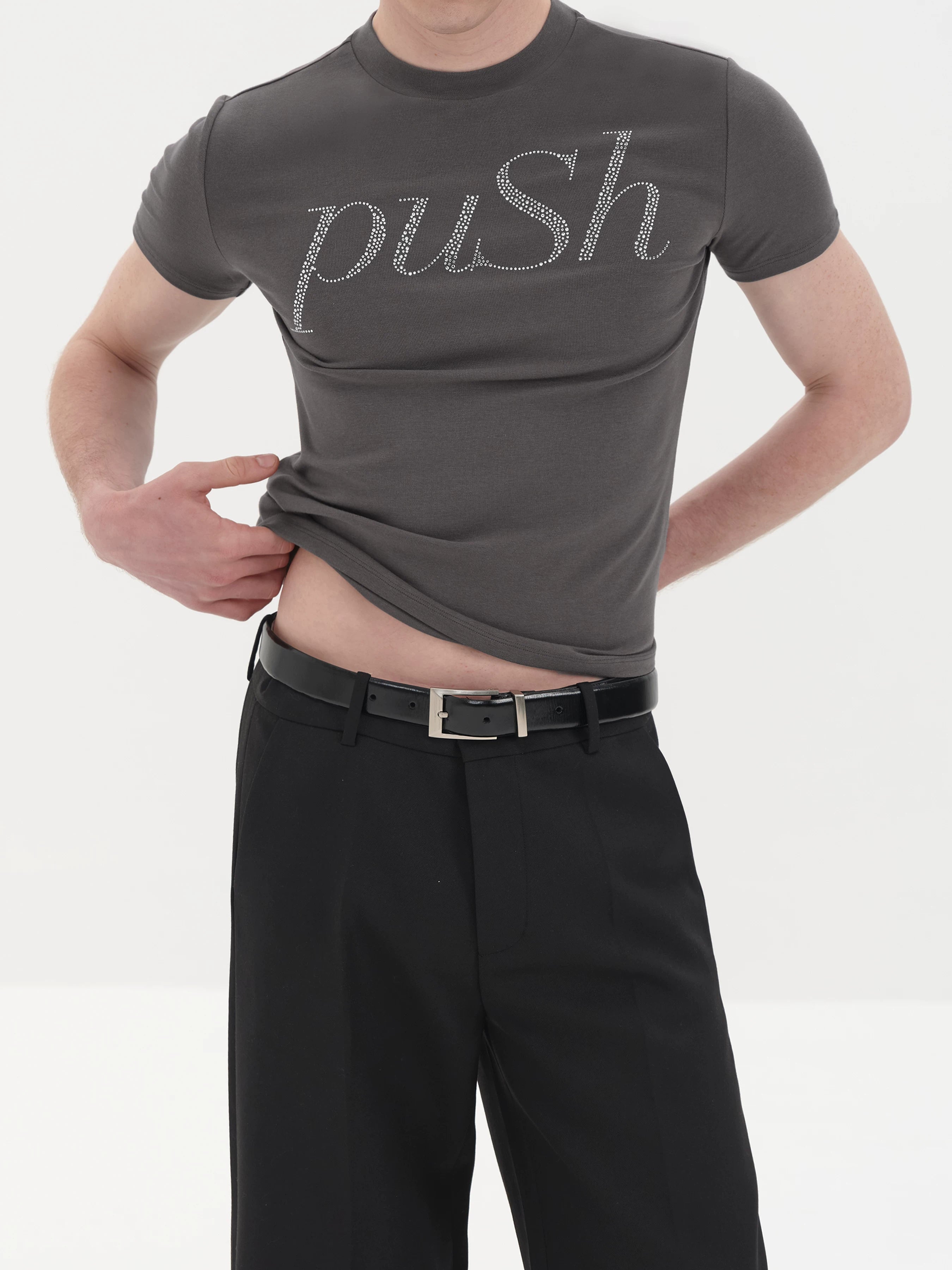 Slim Fit Rhinestone Short Sleeve Tee
