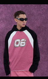 Black Red Printed Raglan Hoodie