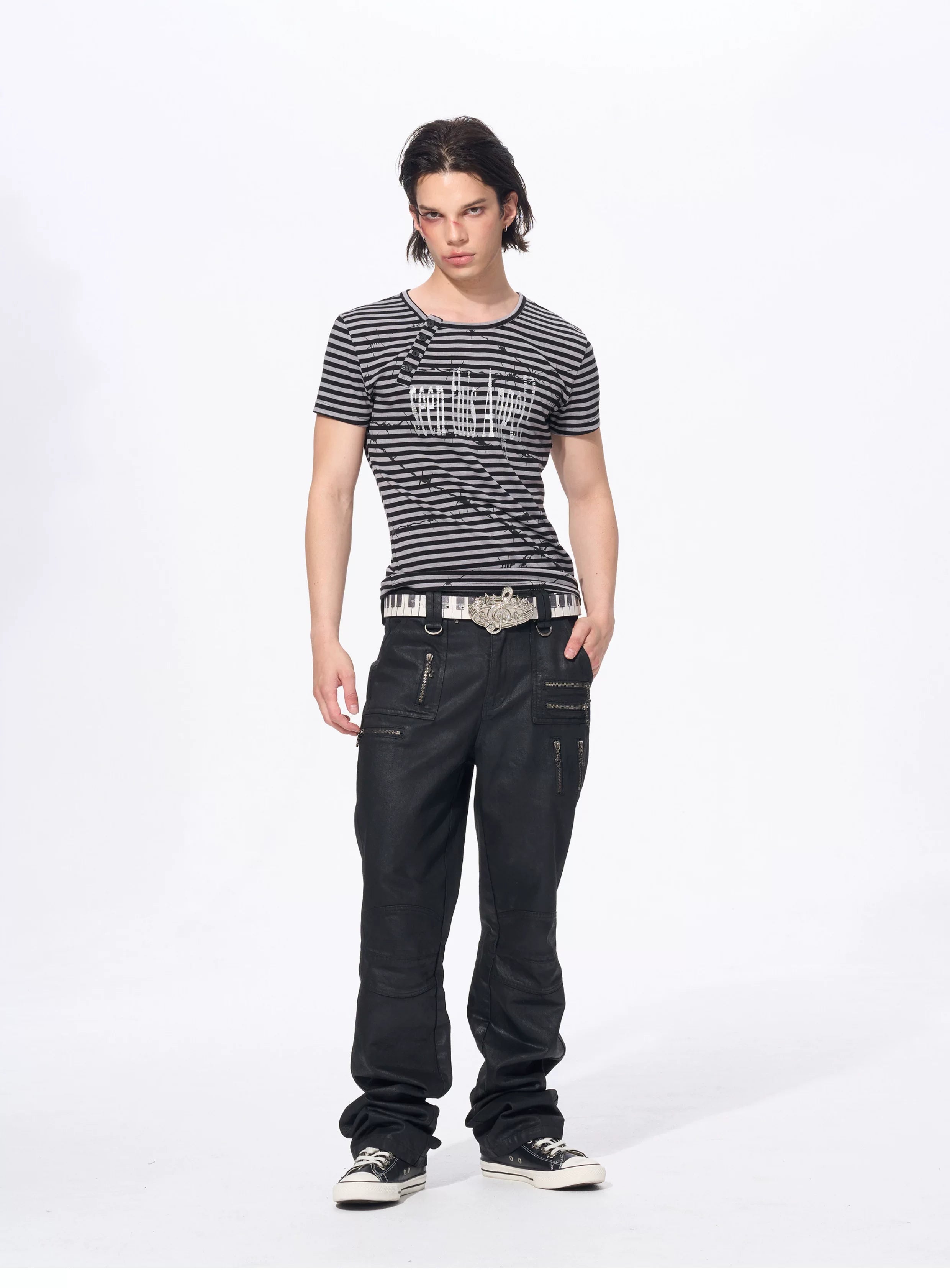 Slim Fit Letter Print Striped Tees
