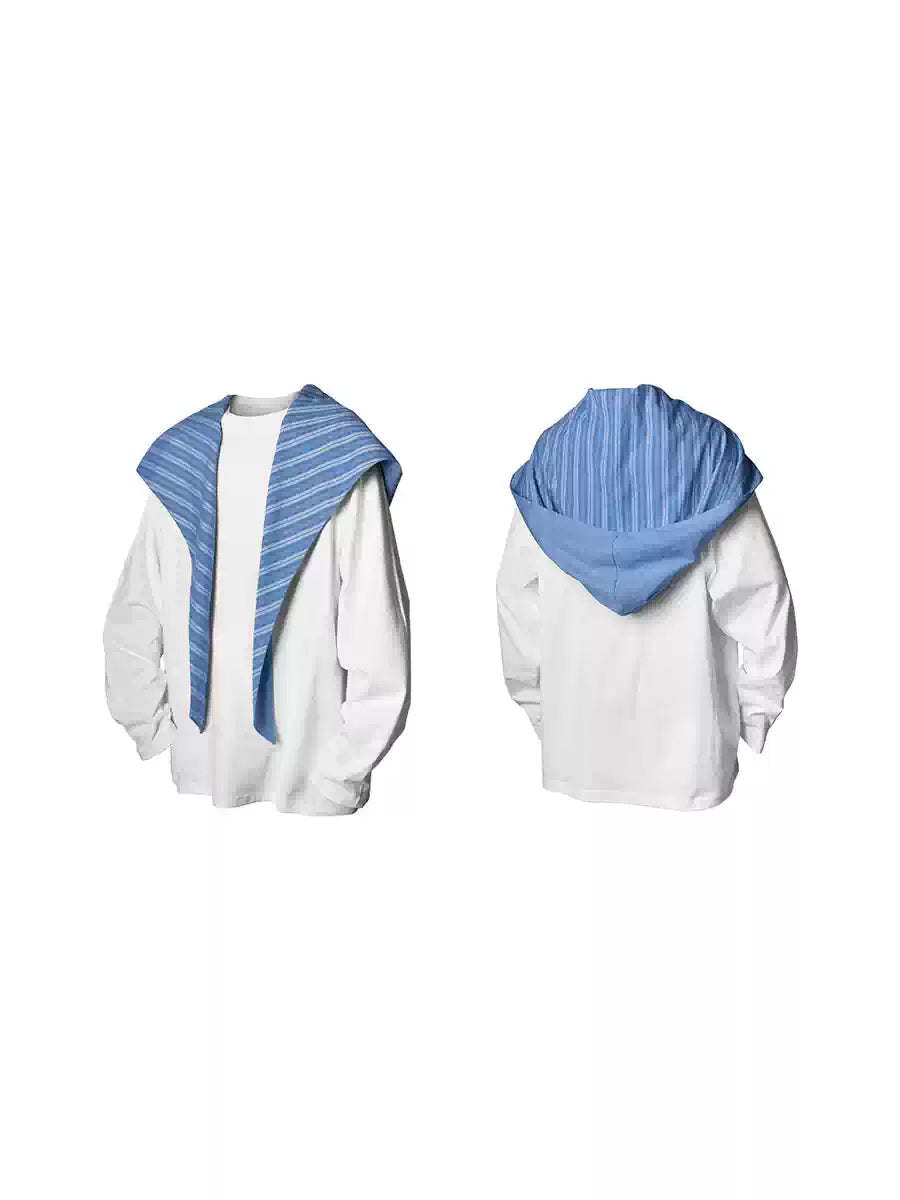 Two-Tone Striped Plaid Raglan Hoodie