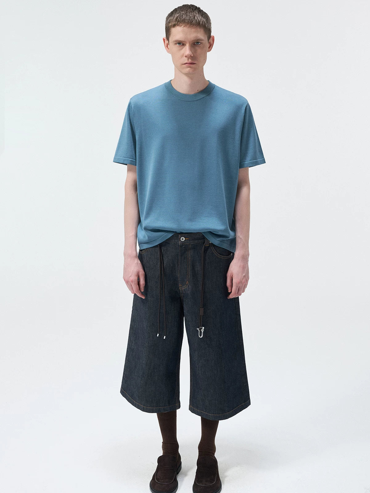 Short Sleeve Wool Silk Knit Top
