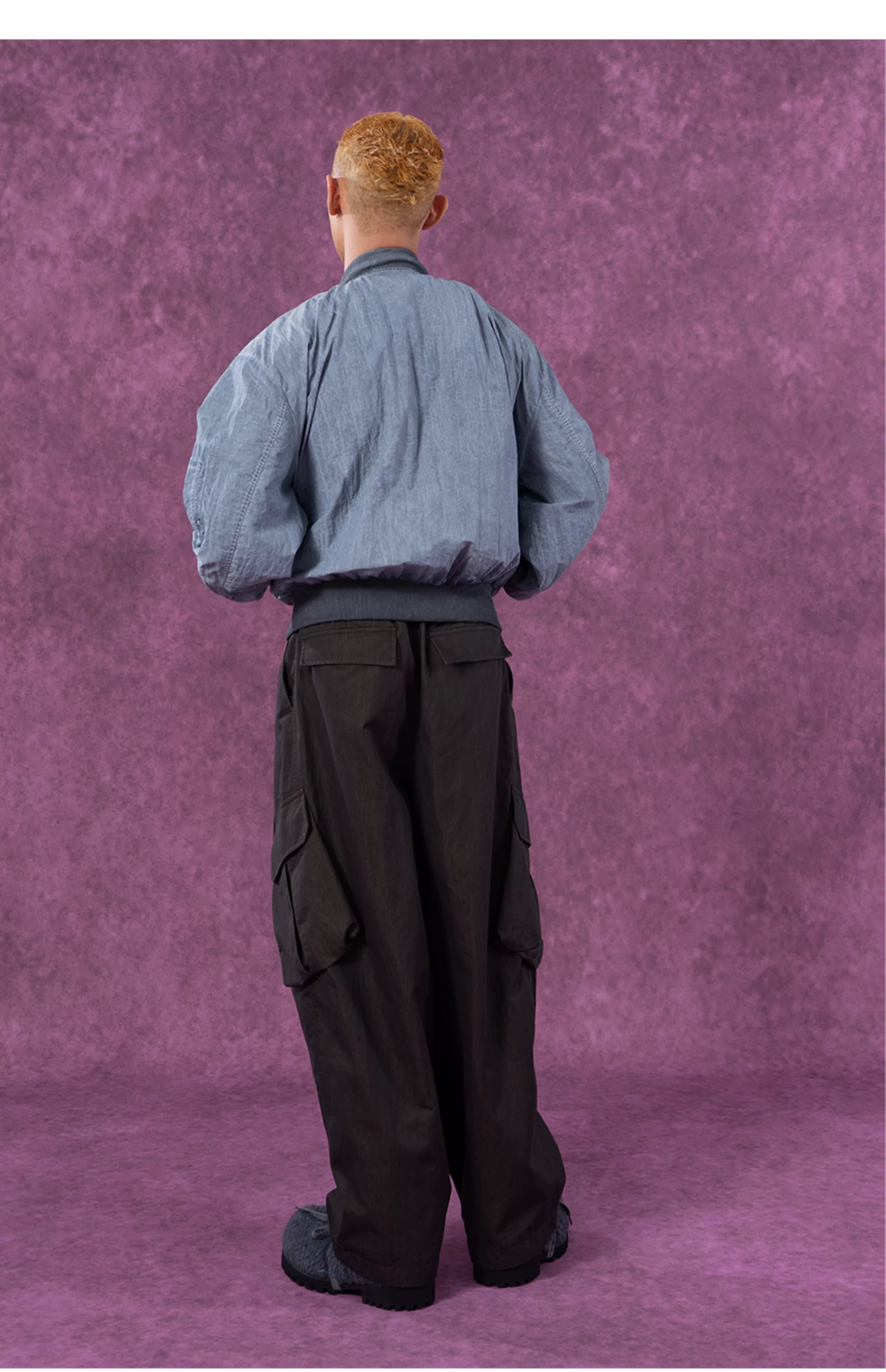 Men's Textured Gray Blue Bomber Jacket