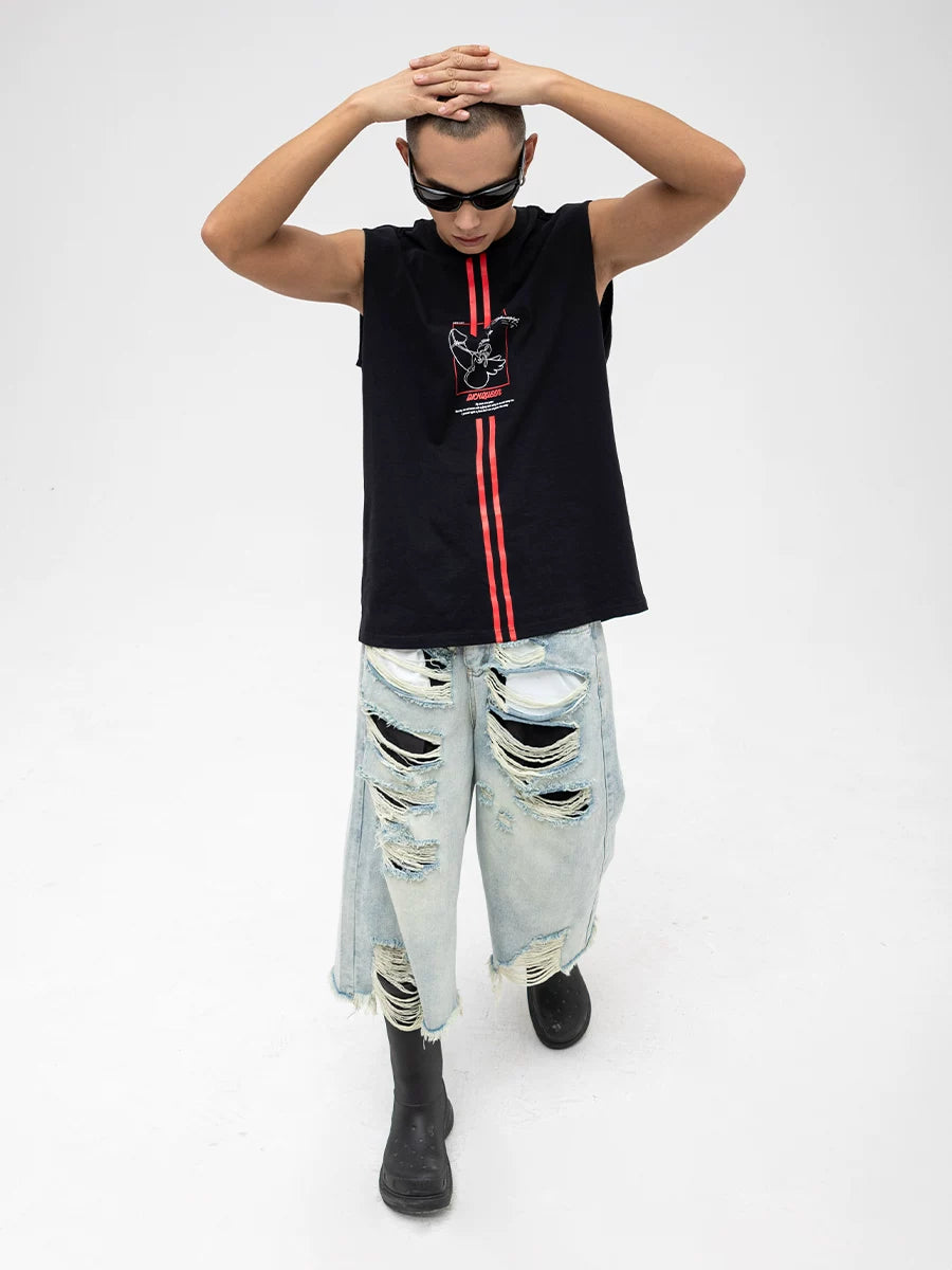 Men's Black Printed Tank Top