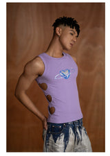 Purple Heart Rhinestone Cutout Tank Top