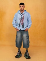 Men's Loose Striped Tie Print Hoodie