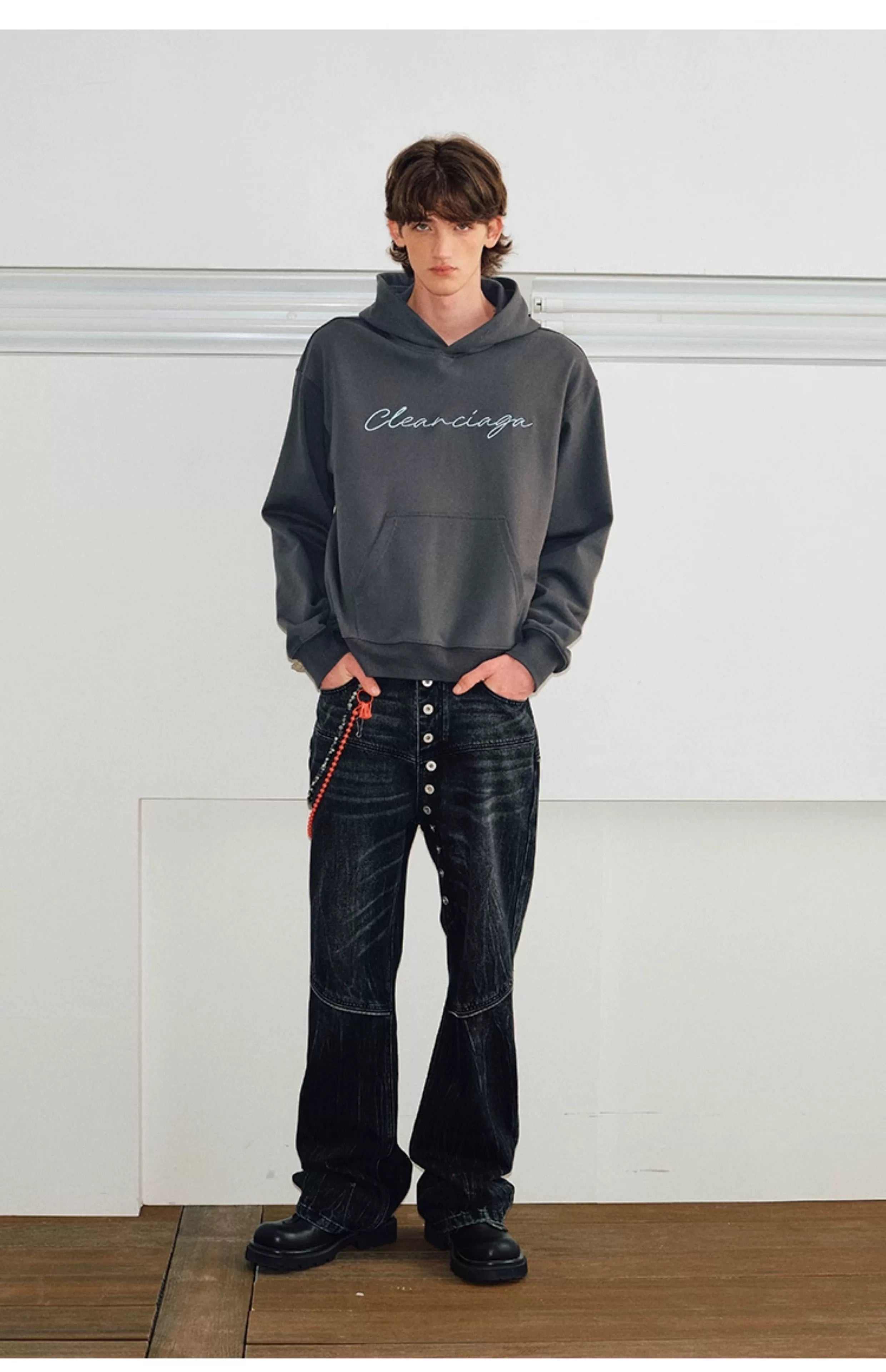 Couple’s Embroidered Script Boxy Hoodie