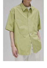 Short Sleeve Square Neck Cotton Shirt