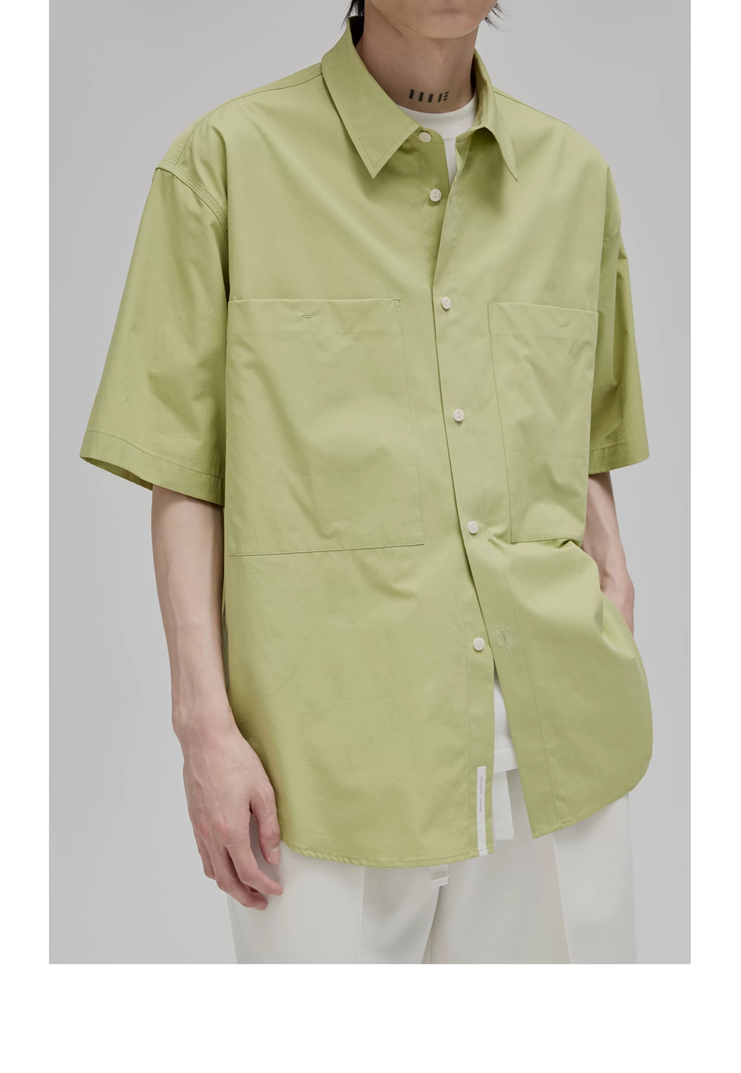 Short Sleeve Square Neck Cotton Shirt