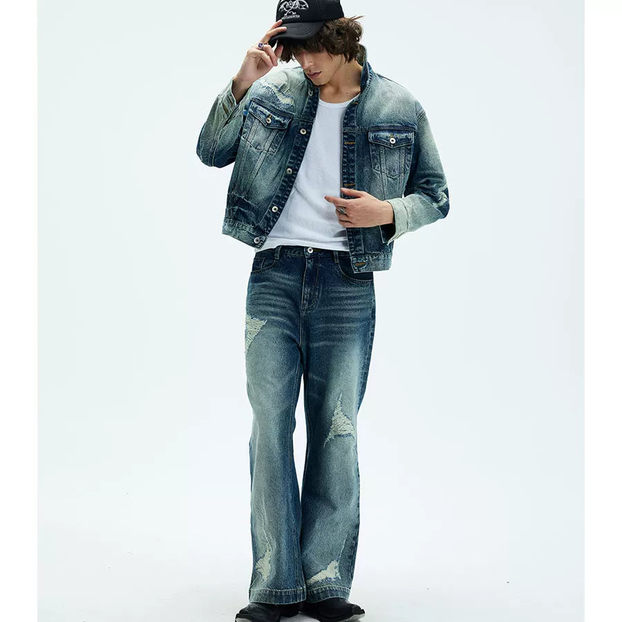 Two Tone Cropped Wide Denim Jacket