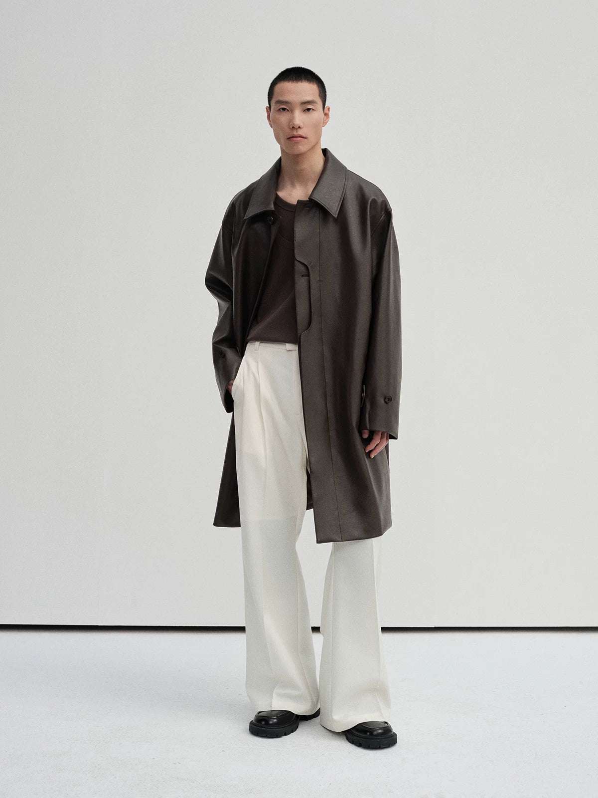 Waist-Adjustable Striped Flared Merino Wool Pants