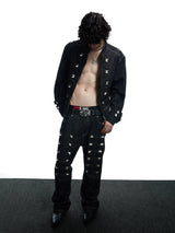 Punk Raw Denim Straight Flare Jeans