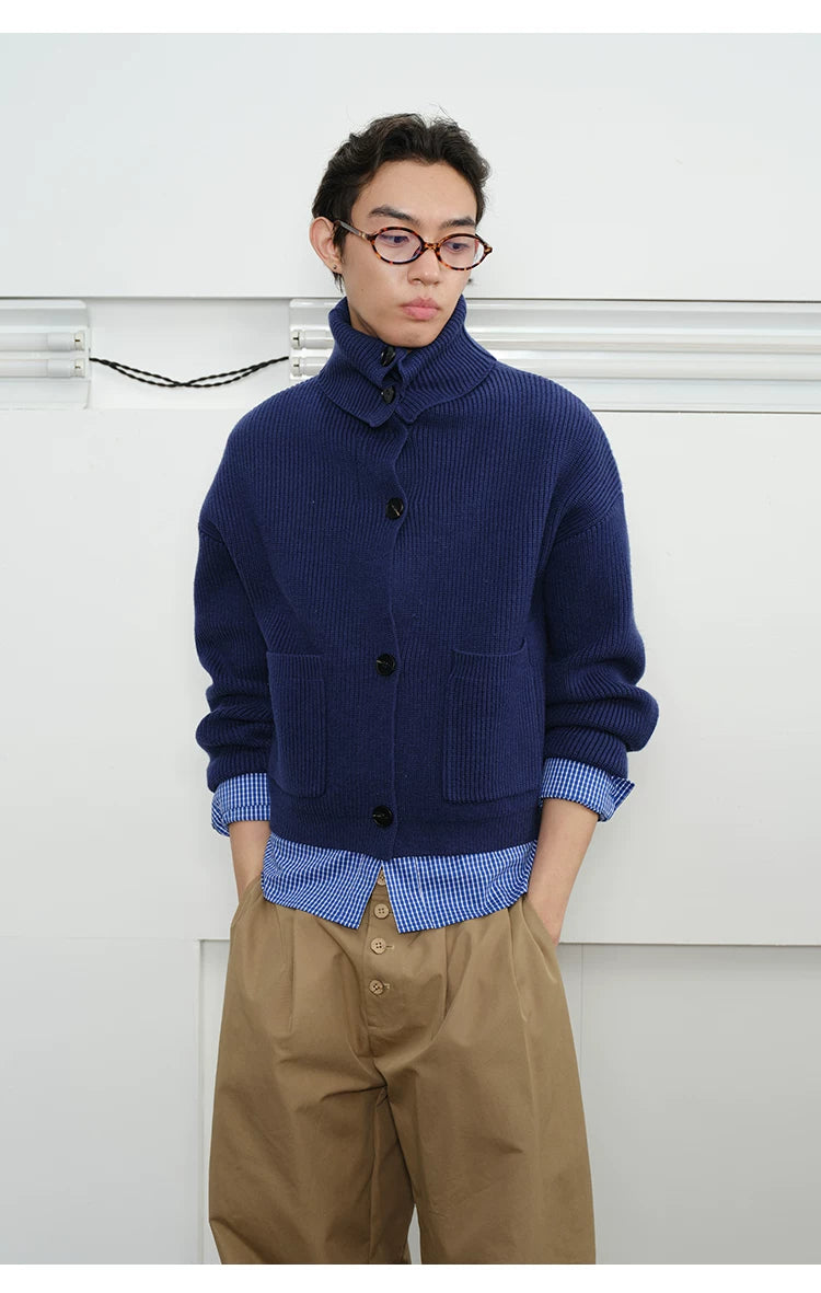 Men's High Neck Wool Cardigan