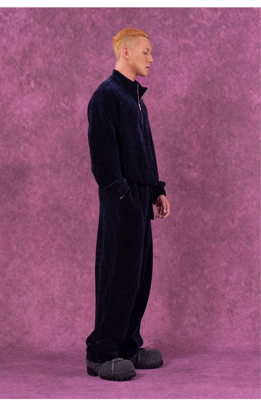 Men's Zip Stand Collar Corduroy Sweatshirt