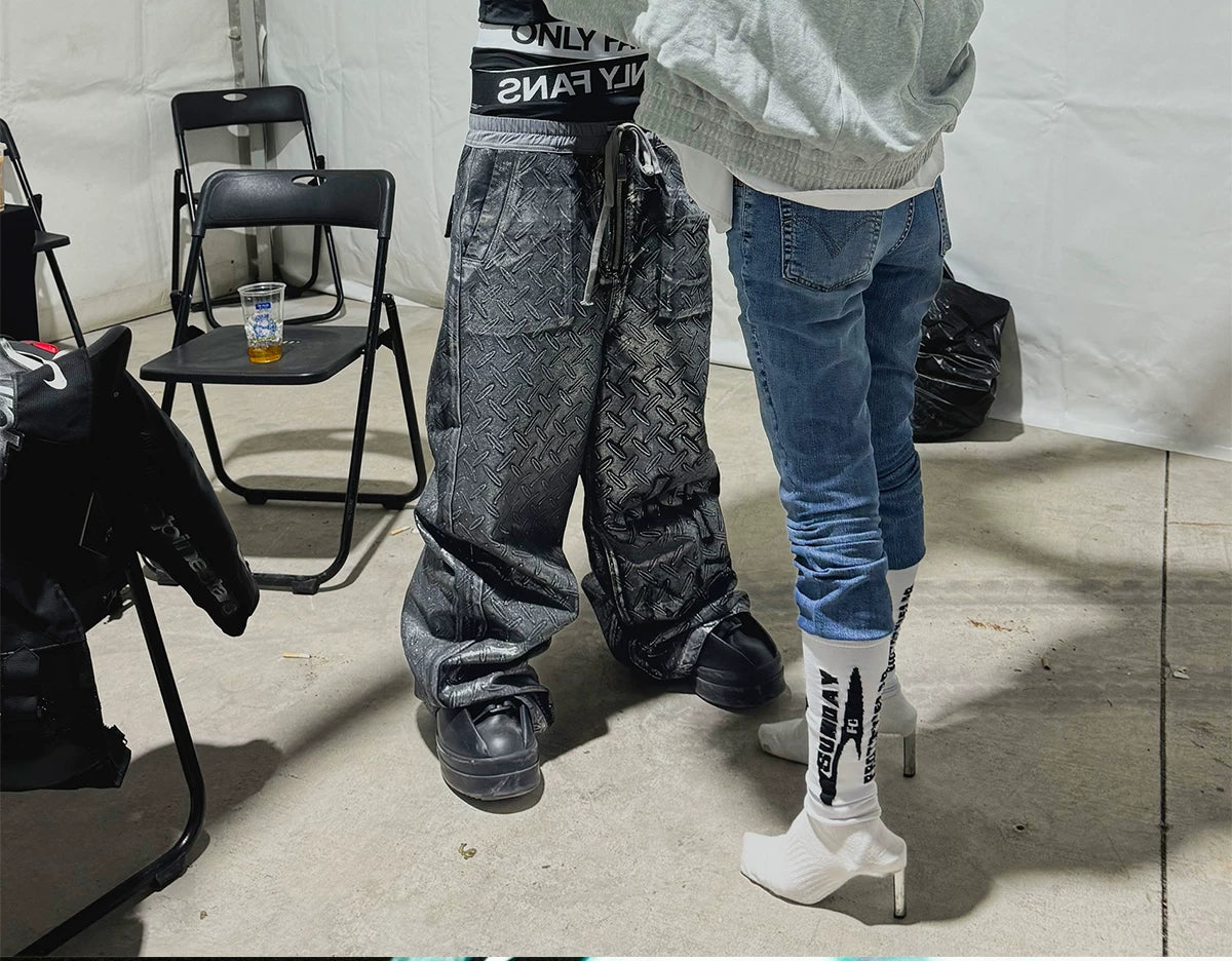 Silver Wax Embossed Bootleg Cargo Pants