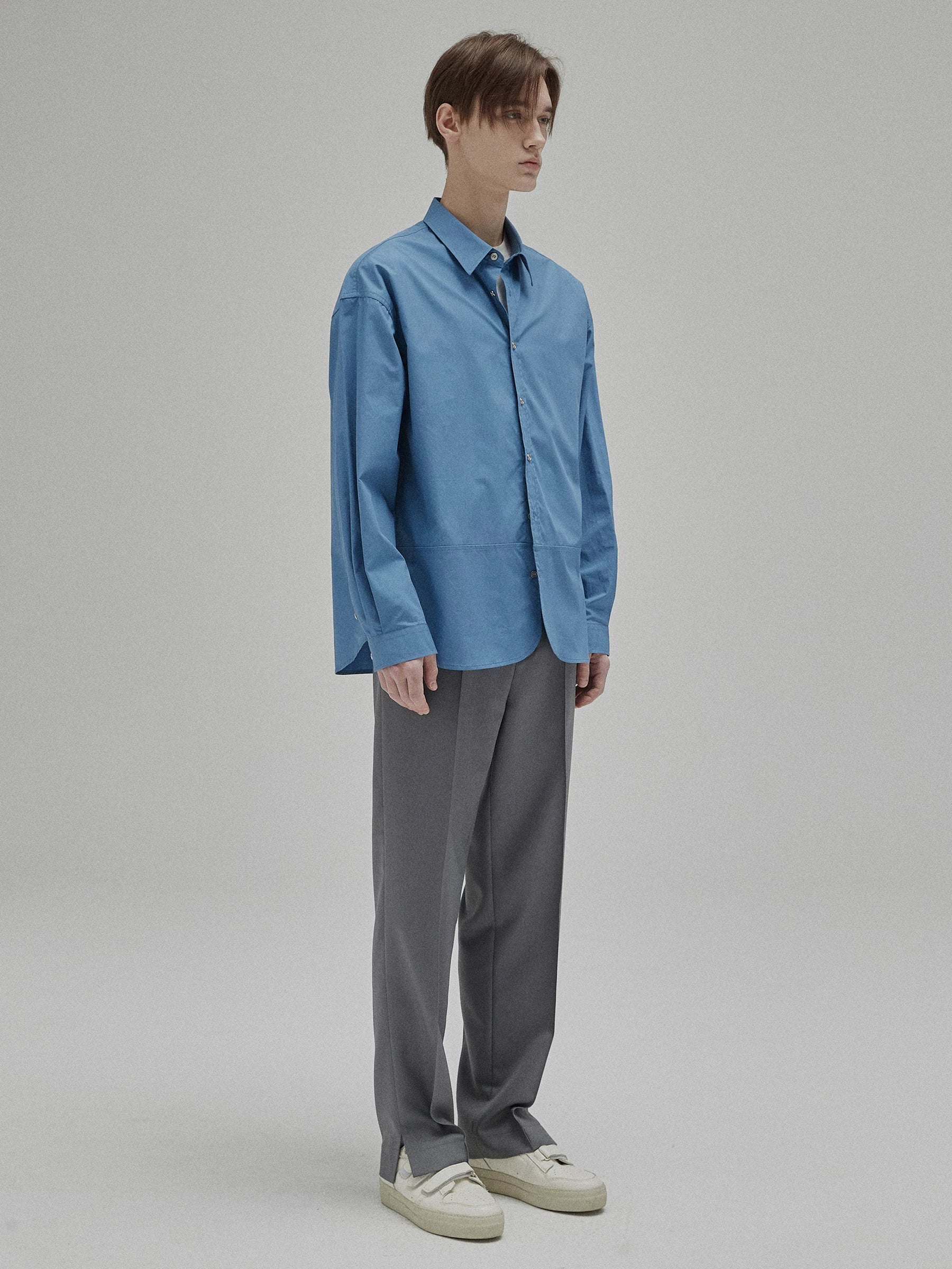 Basic Satin Slub Curved Hem Shirt