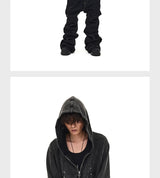 Distressed Waffle Riveted Zip-Up Hoodie