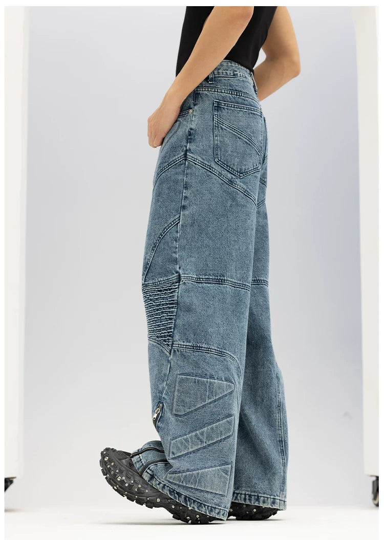 Men's Blue Black Loose Flared Jeans