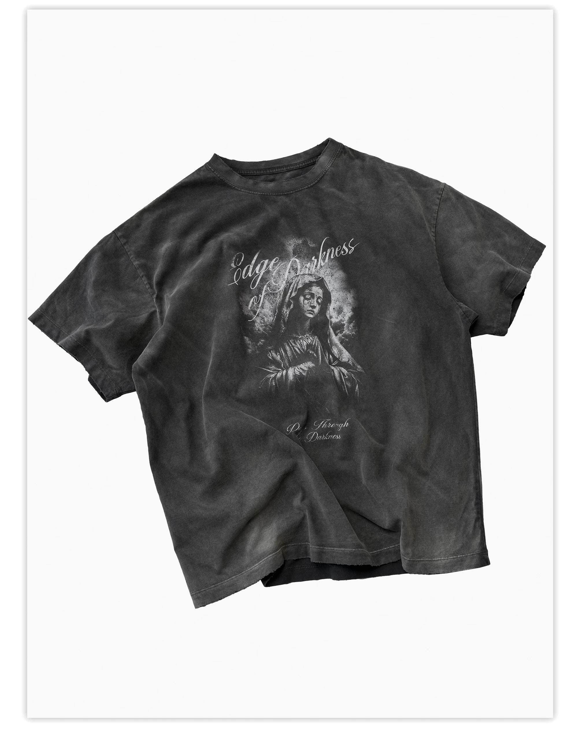 Loose Fit Washed Distressed Printed Tee