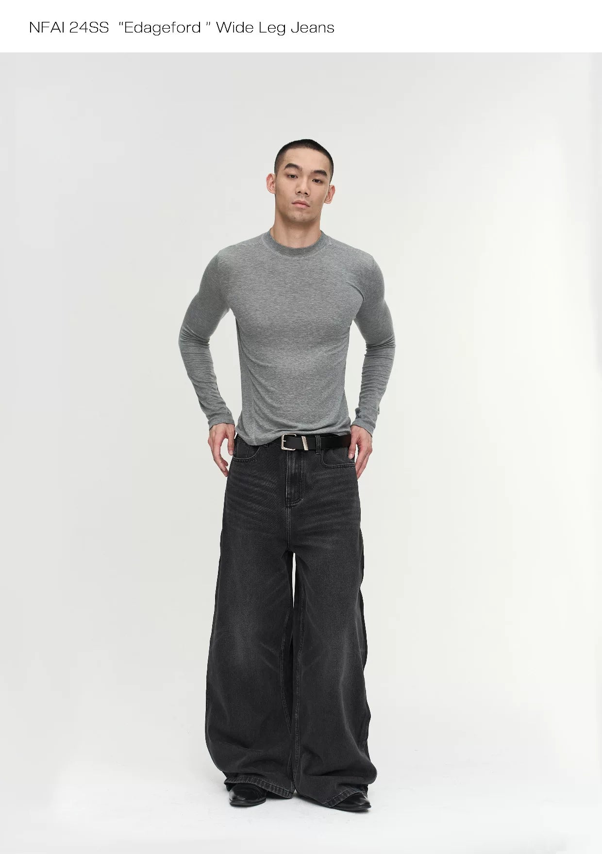 Wide Leg Cuffed Washed Jeans