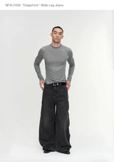Wide Leg Cuffed Washed Jeans