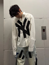 Oversized White Long-Sleeve NY Tape Shirt