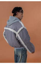 Gray 2-in-1 Hooded Sherpa Bomber Jacket