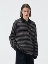 Striped Embroidered Long Sleeve Polo Tee