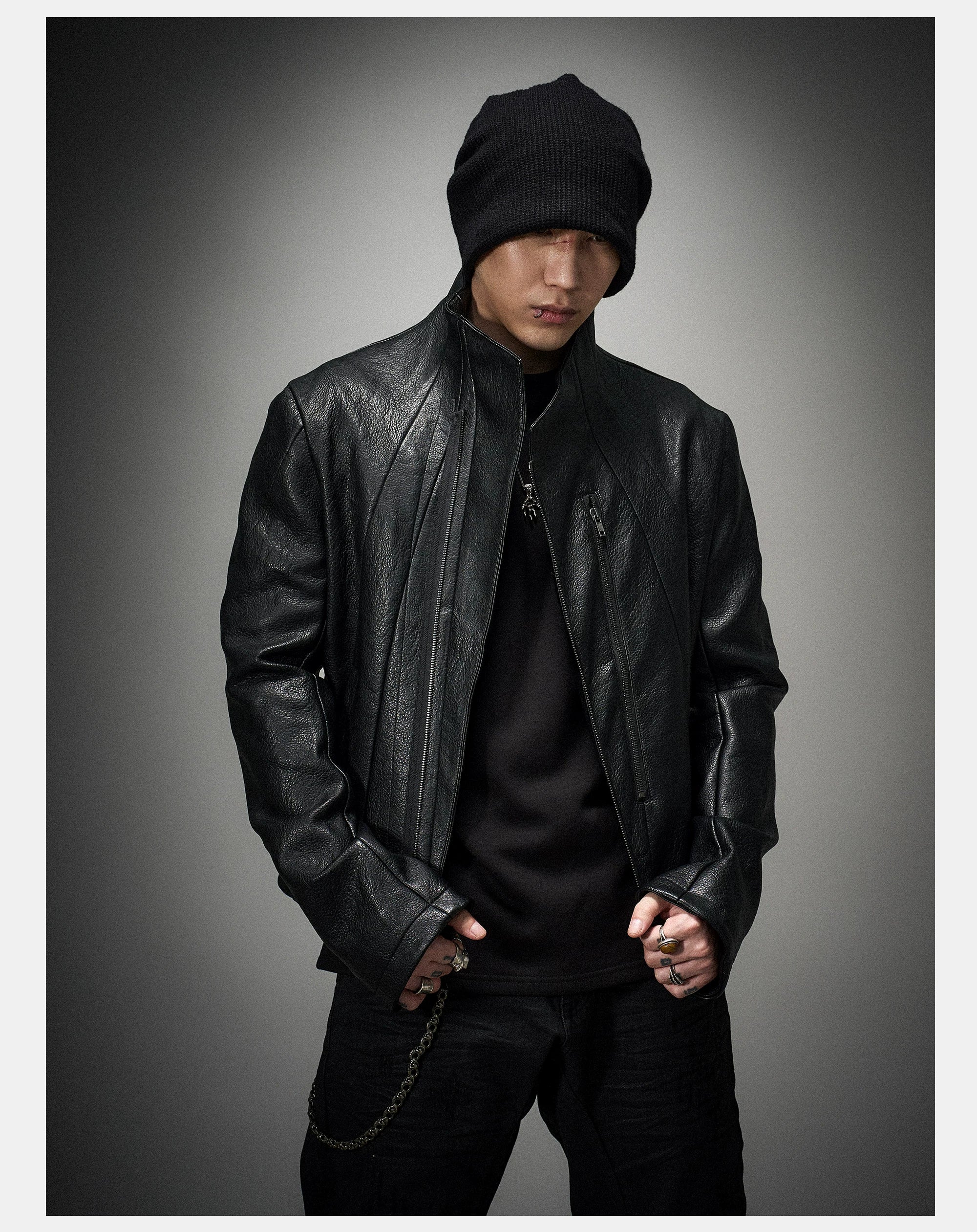Asymmetric Wild Cowhide Leather Jacket