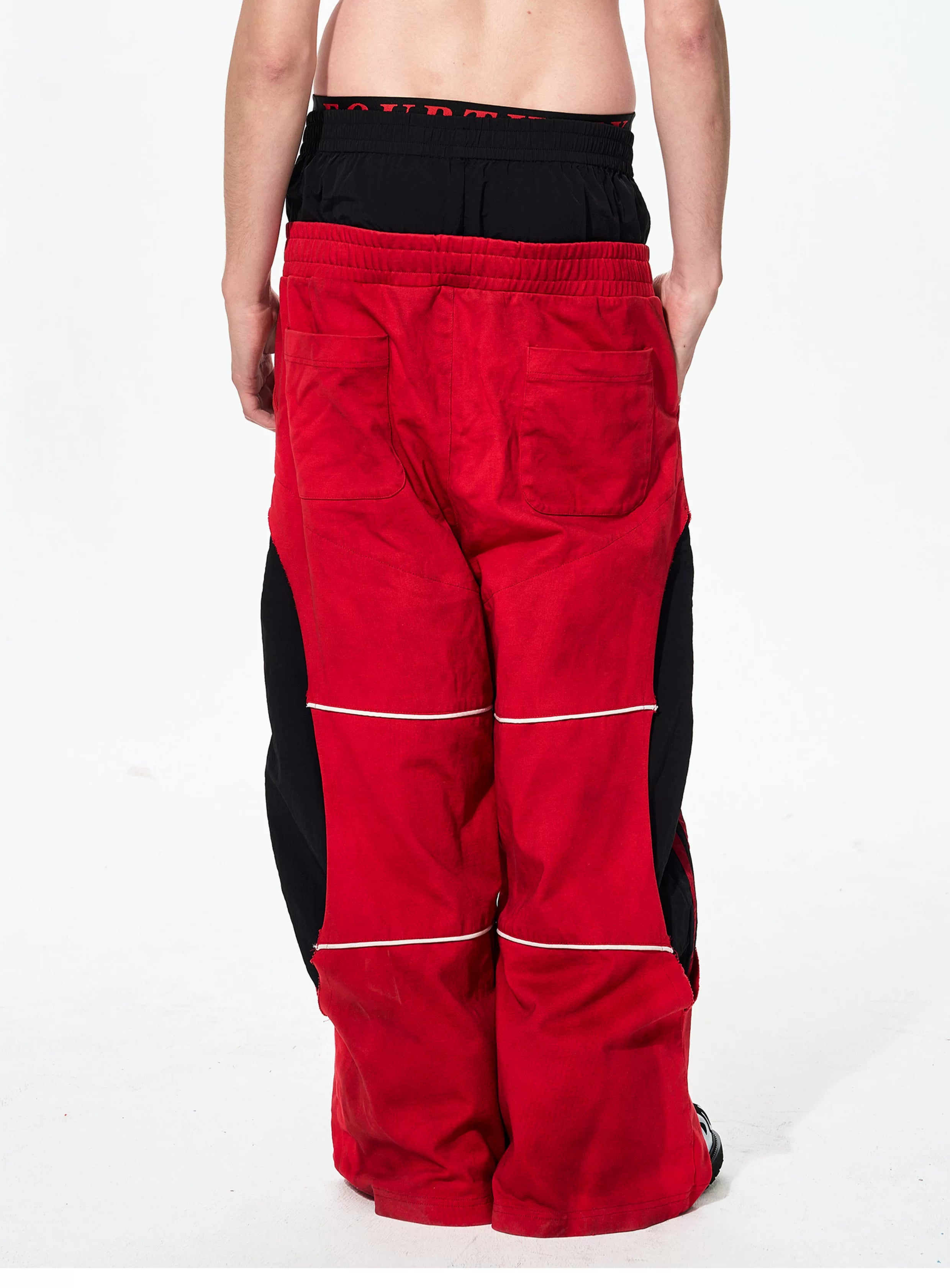 Men's Double-Waistband Striped Embroidered Sweatpants