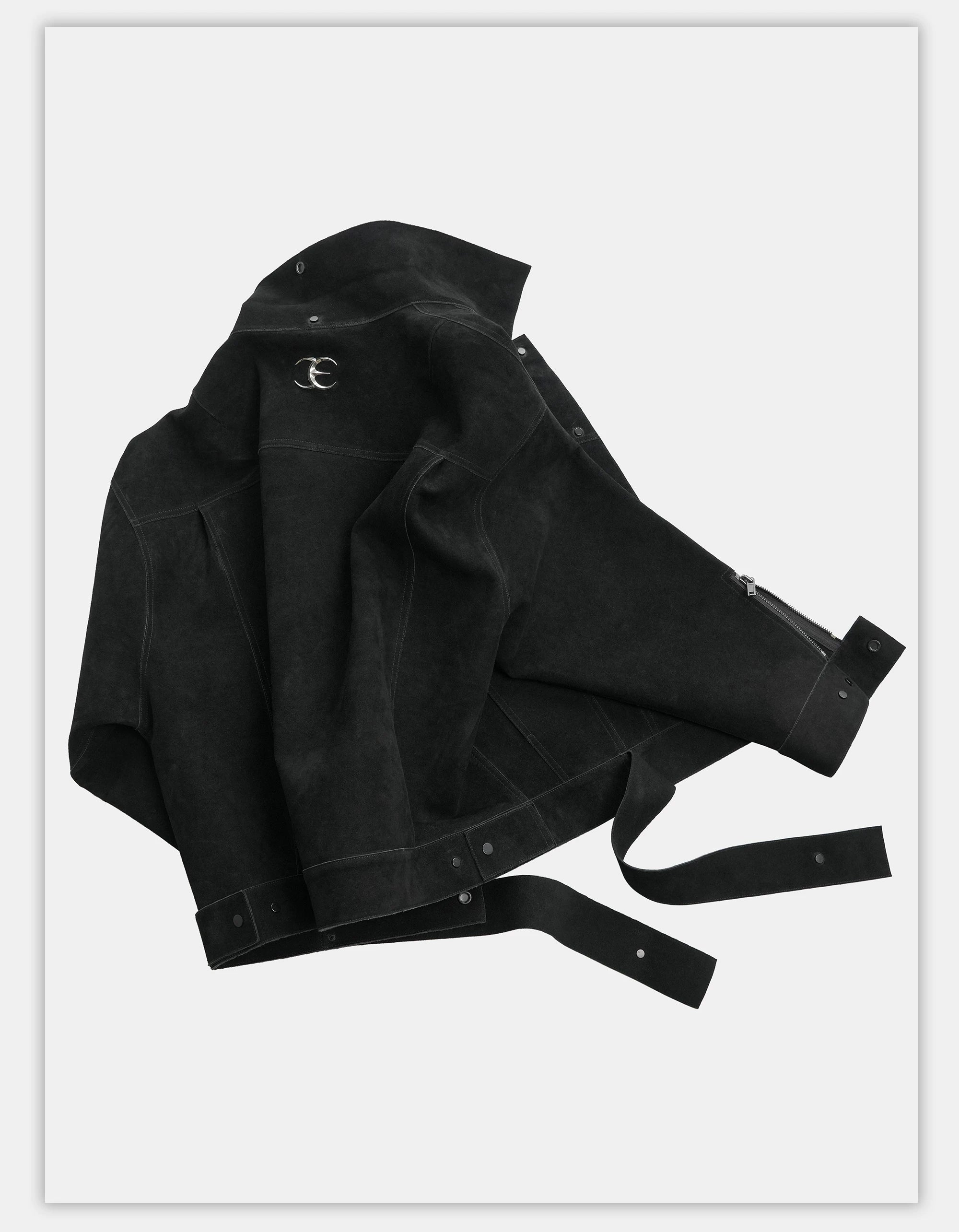Oversized Raglan Suede Ribbon Jacket