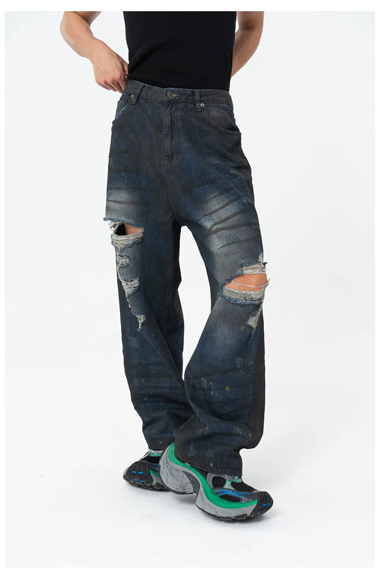 Black Ripped Distressed Wide Leg Jeans