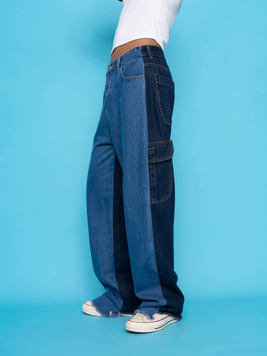 Men's Colorblock Wide Leg Jeans
