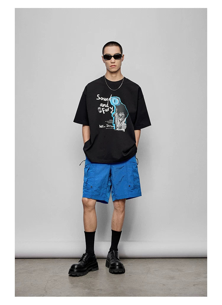 Pleated Metal Nylon Tech Cargo Shorts
