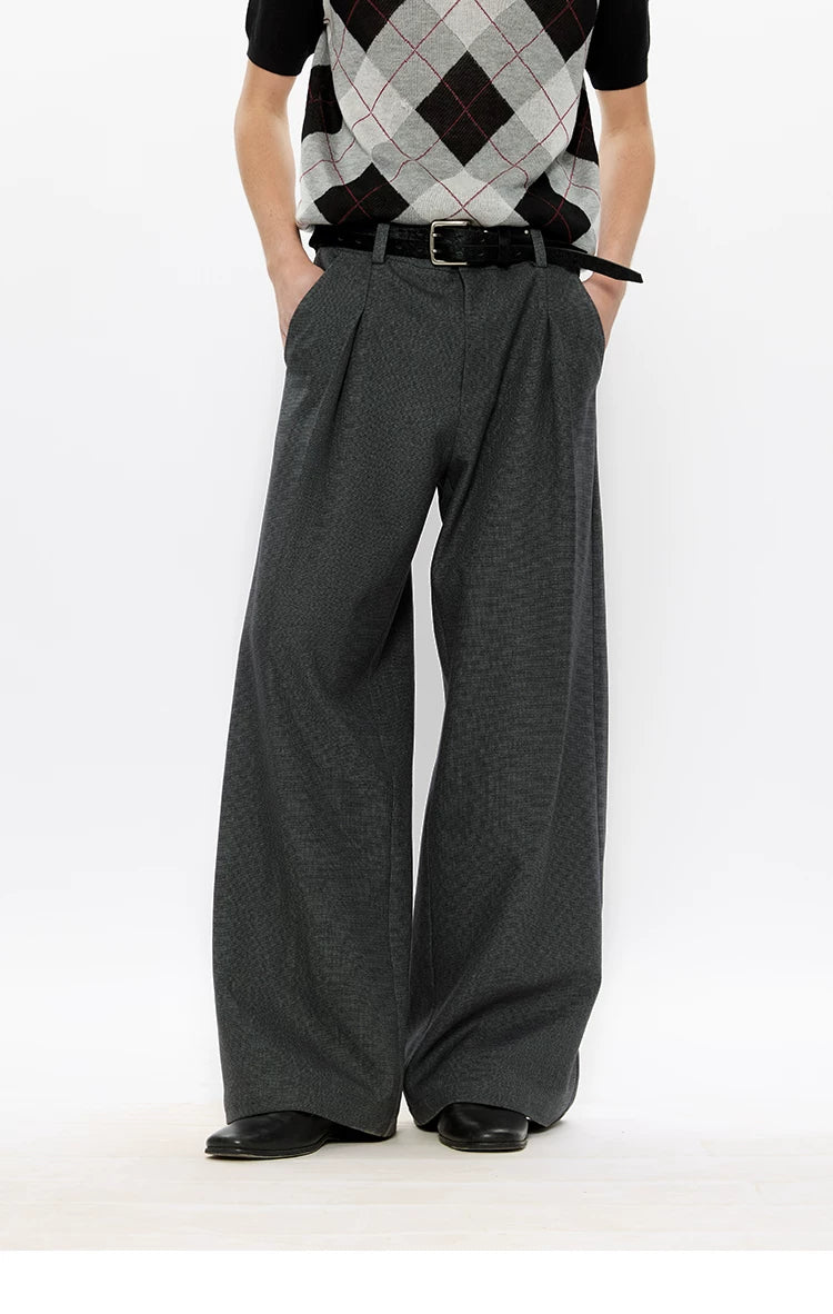 Men's Wool Houndstooth Pleated A-Line Pants