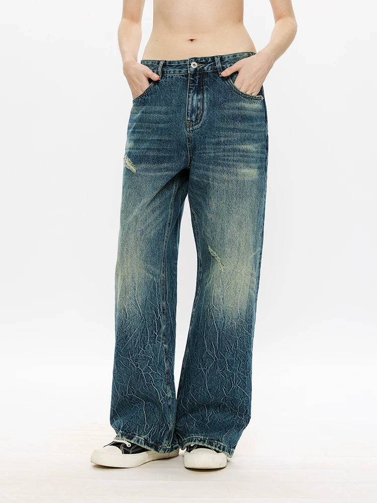 Washed Blue Gray Straight Leg Jeans