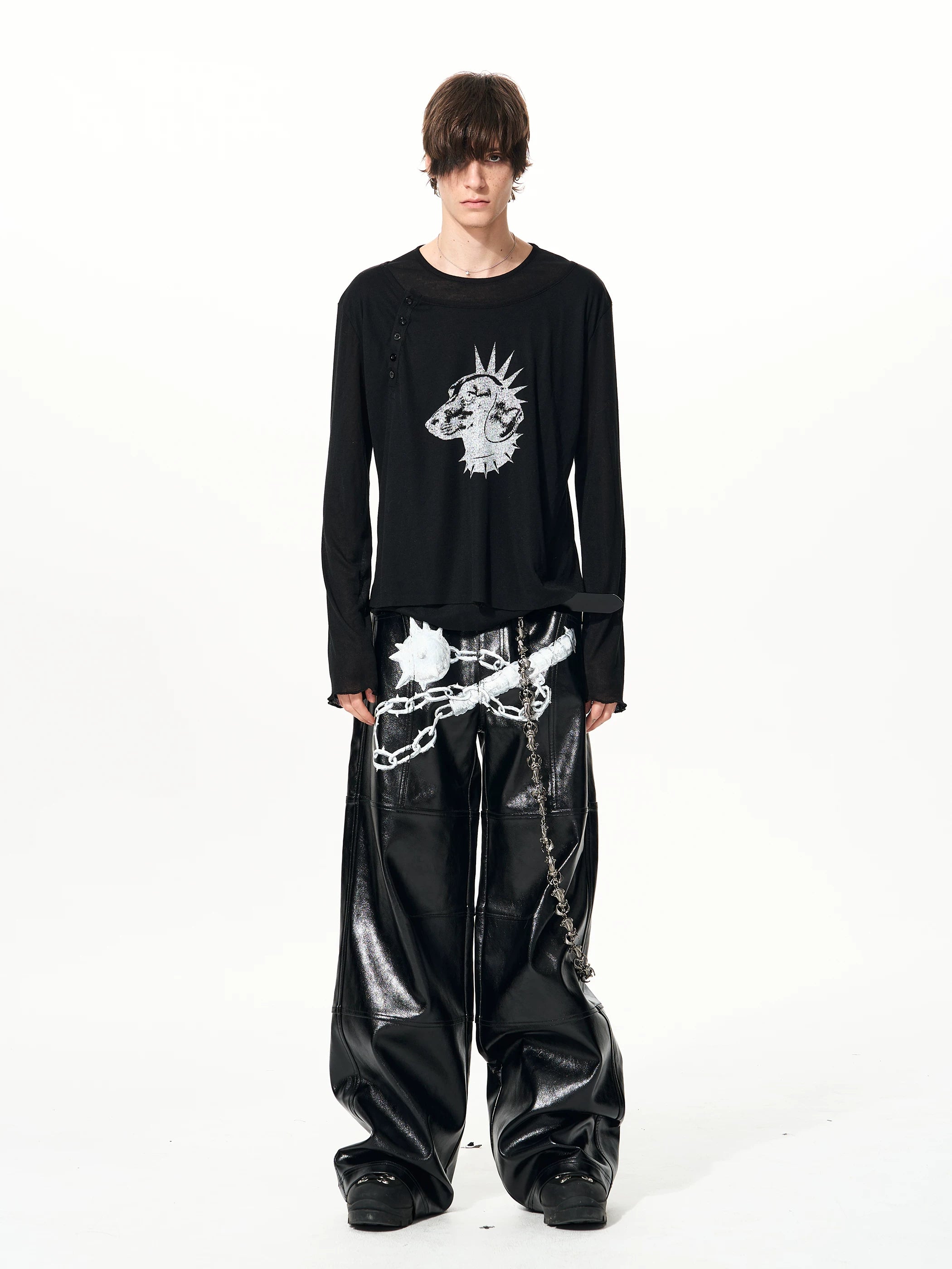 Men's Black Print Twofer Long-Sleeve Tee