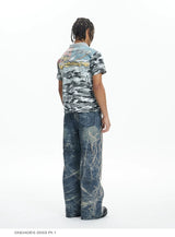 Ripped Spider Embroidered Straight Jeans