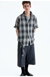 Loose Plaid Cotton Short Sleeve Shirt