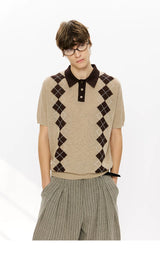 Men's Summer Contrast Diamond Knit Polo