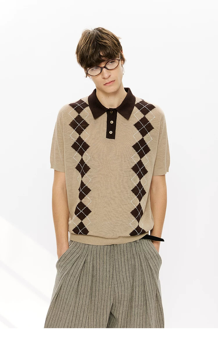 Men's Summer Contrast Diamond Knit Polo