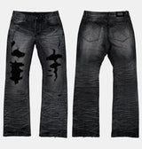 Distressed Gray Wash Relaxed Curved Jeans