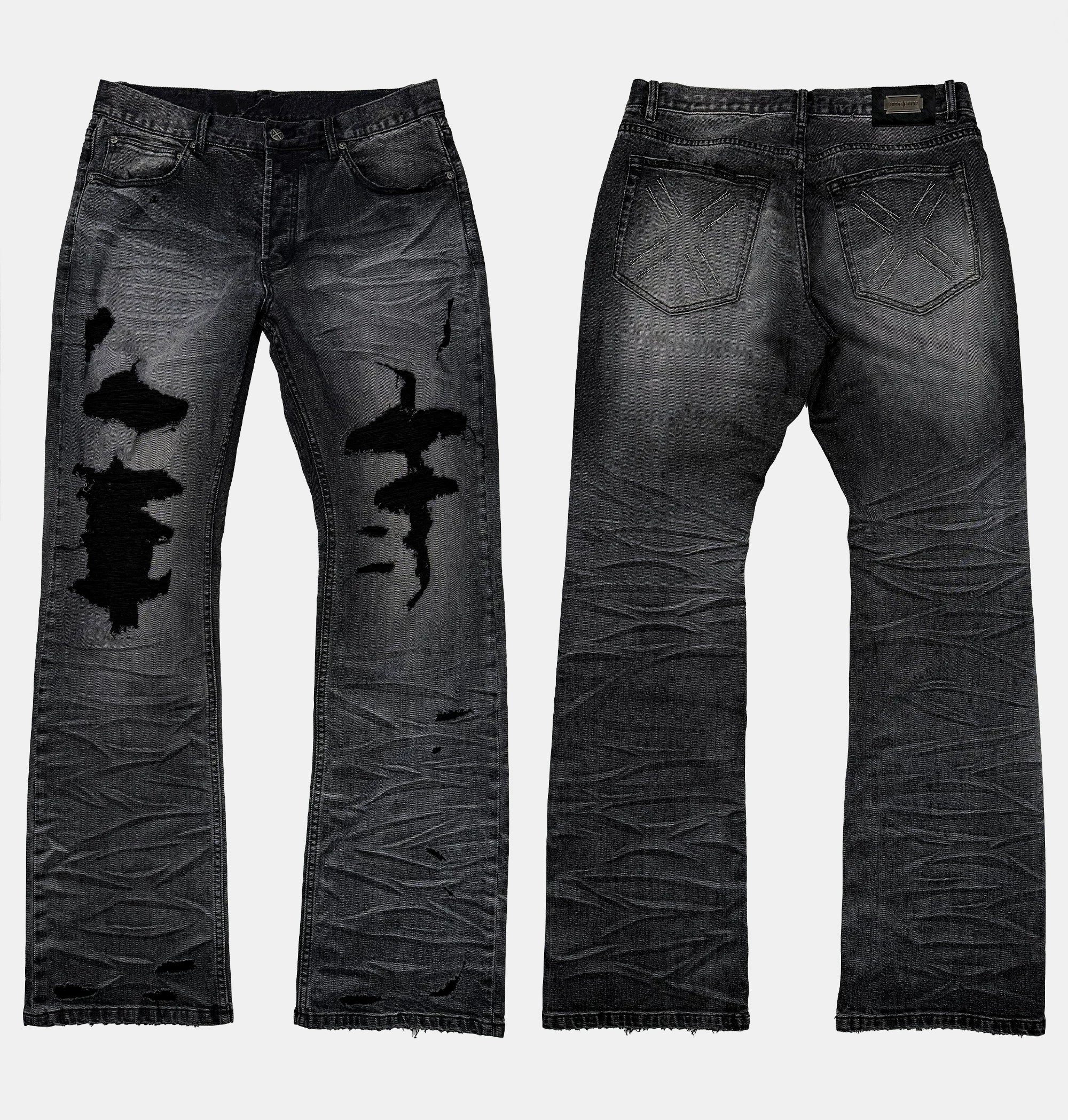 Distressed Gray Wash Relaxed Curved Jeans