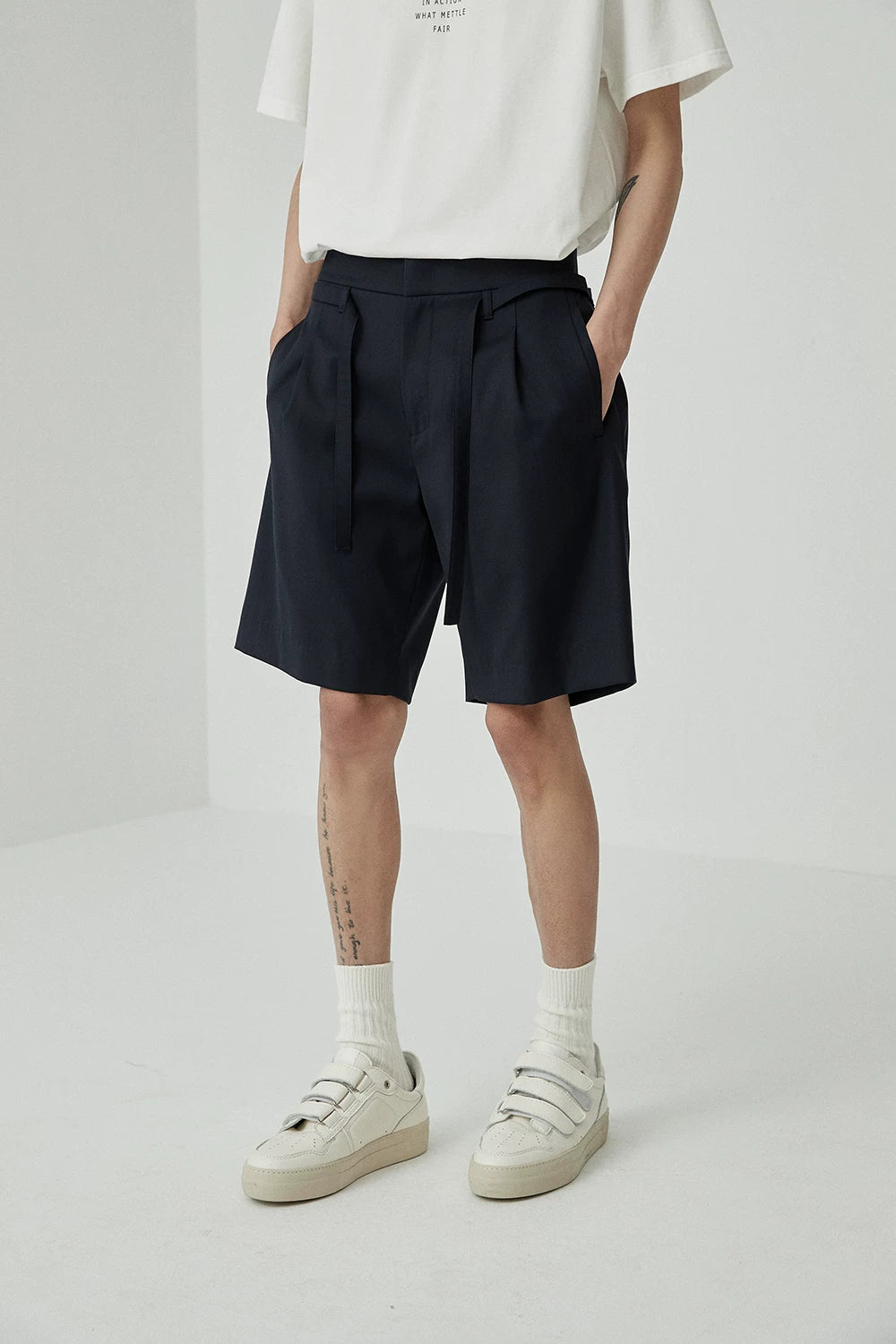 Draped Drawstring Elastic Waist Pleated Shorts
