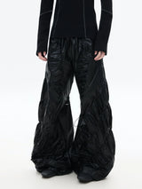 Dark Wrinkle Drawstring Wide Leg Pants